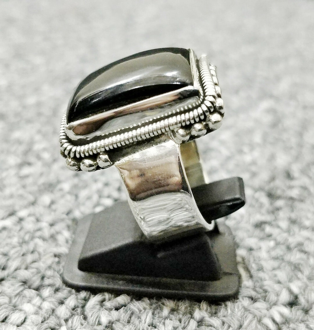 Grande bague Lucifer Argent sterling massif 925 Pierre precieuse d onyx noir naturel Bague faite main Bague homme sigil artisanat en argent KOHI Etsy France