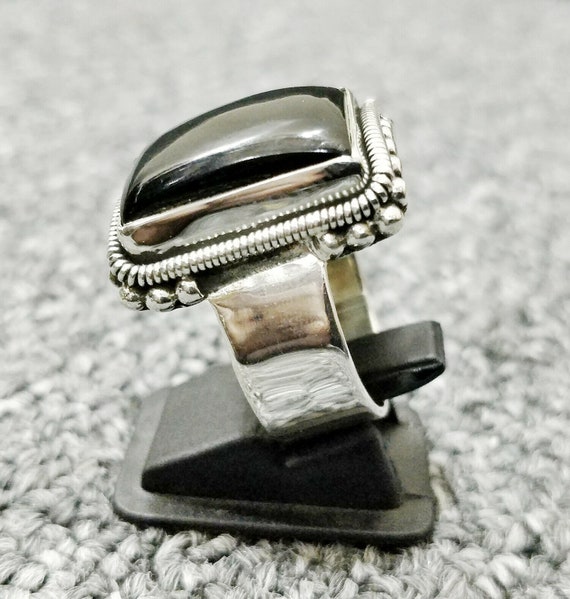 Big Lucifer s Ring solid 925 Sterling Silver Natural Black Onyx