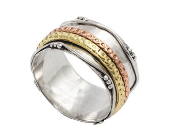 Spinner Ring, Fidget Ring, Blumen Spinner Ring, massiv 925 Sterling Silber Ring, Angst Ring, Spin Ring, handgemachter Ring, Meditation Ring