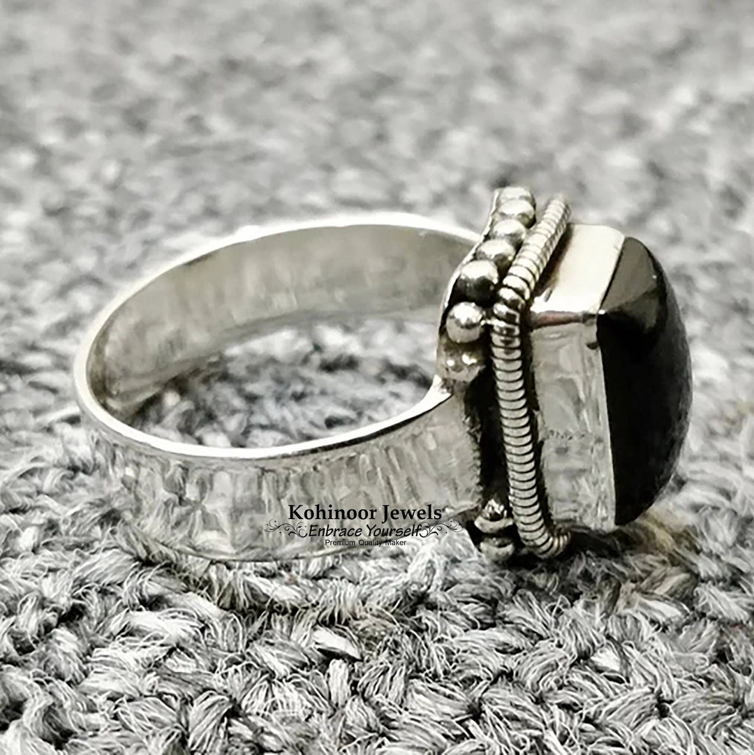 Lucifer Morningstar Ringe 925er Silber Rechteck Form Naturlicher schwarzer Onyx Edelstein Luzifers Ring Handarbeit UNISEX Ring Etsy