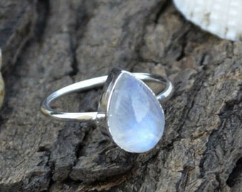 Solide 925 Sterling Silber Ringe Birnenform NATURAL Regenbogen MONDSTEIN Edelstein Ringe Handgemachte Silber Ring Geschenke für sie