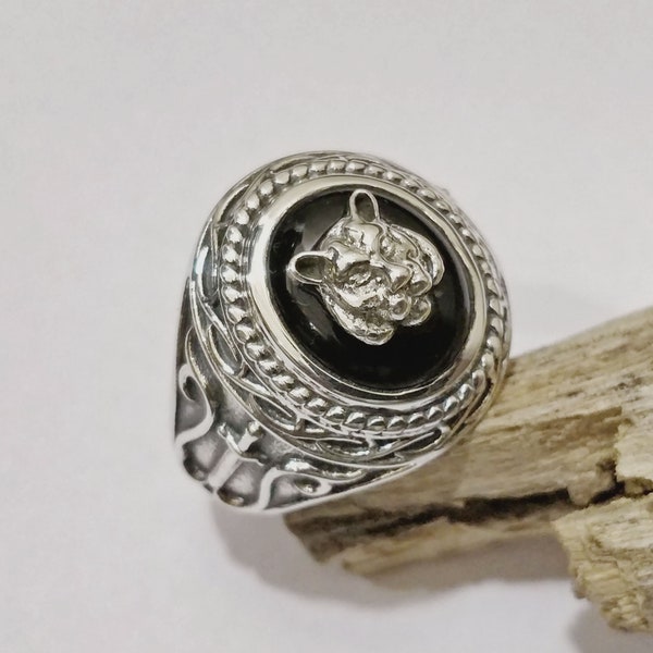 Bague Capitaine Hector Barbossa, Bague en argent sterling massif 925, Pierre précieuse ONYX noir naturel, Bague Les Pirates des Caraïbes, Cadeau pour lui