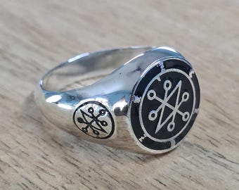 Bague azazel prince des anges déchus, bague azazel, chevalière d'Azazel en argent, bague en argent 925 émail noir, meilleurs cadeaux bijoux
