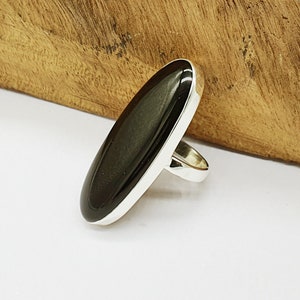 Solid 925 Sterling Silver Ring, 40x14 mm Oval Black Onyx Handmade Ring, Natural Big Onyx Ring, anniversary ring, Women Rings, Gift for Her