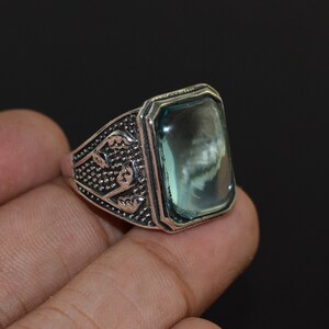 Solid 925 Sterling Silver Rings, Rings For Mens, Synthetic Topaz Gems Stone Emerald Shape Stone, Vintage Rings , Gift For HIM KGJ-R-1114