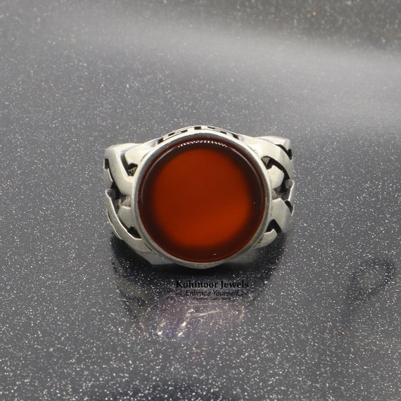 Natural Carnelian Heart Ring - 925 Sterling Silver, Bezel Set, Adjustable Size, Manisha Jewels