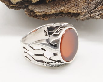 Silver Handmade Ring 925 Sterling Silver Red Carnelian GemStone Ring Men's Ring with Round Stone Outstanding Gift for her or him UNISEX Ring