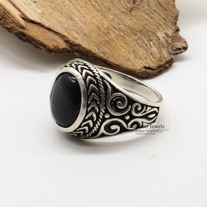 Oval Onyx Herren Ring, Silber Handgemachter Schmuck, 925 Sterling Silber, Für Männer, Onyx, Schwarz Aqeeq - Achat, Geschenk für Ihn, Massiver Silber Ring