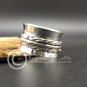 Massiver 925er Sterlingsilberring Spinnerring, handgefertigter Silberspinnerring, Meditationsring, Geschenk für sie, UNISEX-Ring, breites Spinnerband