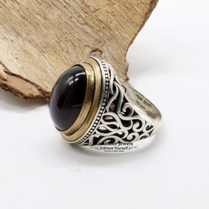 Zweifarbiger Onyx-Männerring, handgemachter Silberschmuck, 925 Sterlingsilber für Männer, Onyx, schwarzer Aqeeq Achat, Geschenk für ihn Ring solider Silberring