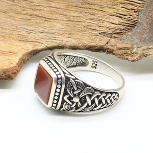 Men Red Carnelian Signet Ring Wedding Ring For Men Square Carnelian Ring Minimalist Signet Ring 925k Sterling Silver Ring Gift For Him