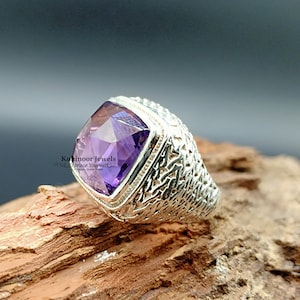 Solid 925 Sterling Silver Ring Certified Amethyst Ring, Silver Solitaire Real Genuine Natural Purple February Birthstone Jewelry Gift