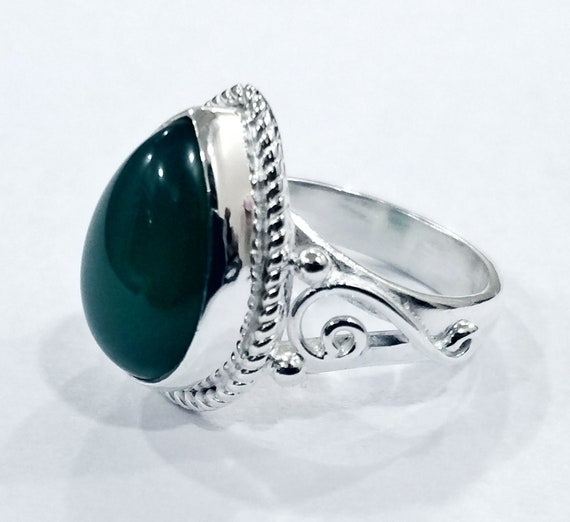 Details about   Natural Green Onyx Pear Shape 925 Sterling Silver Women Ring Sz4-12 Gift RS-1179 