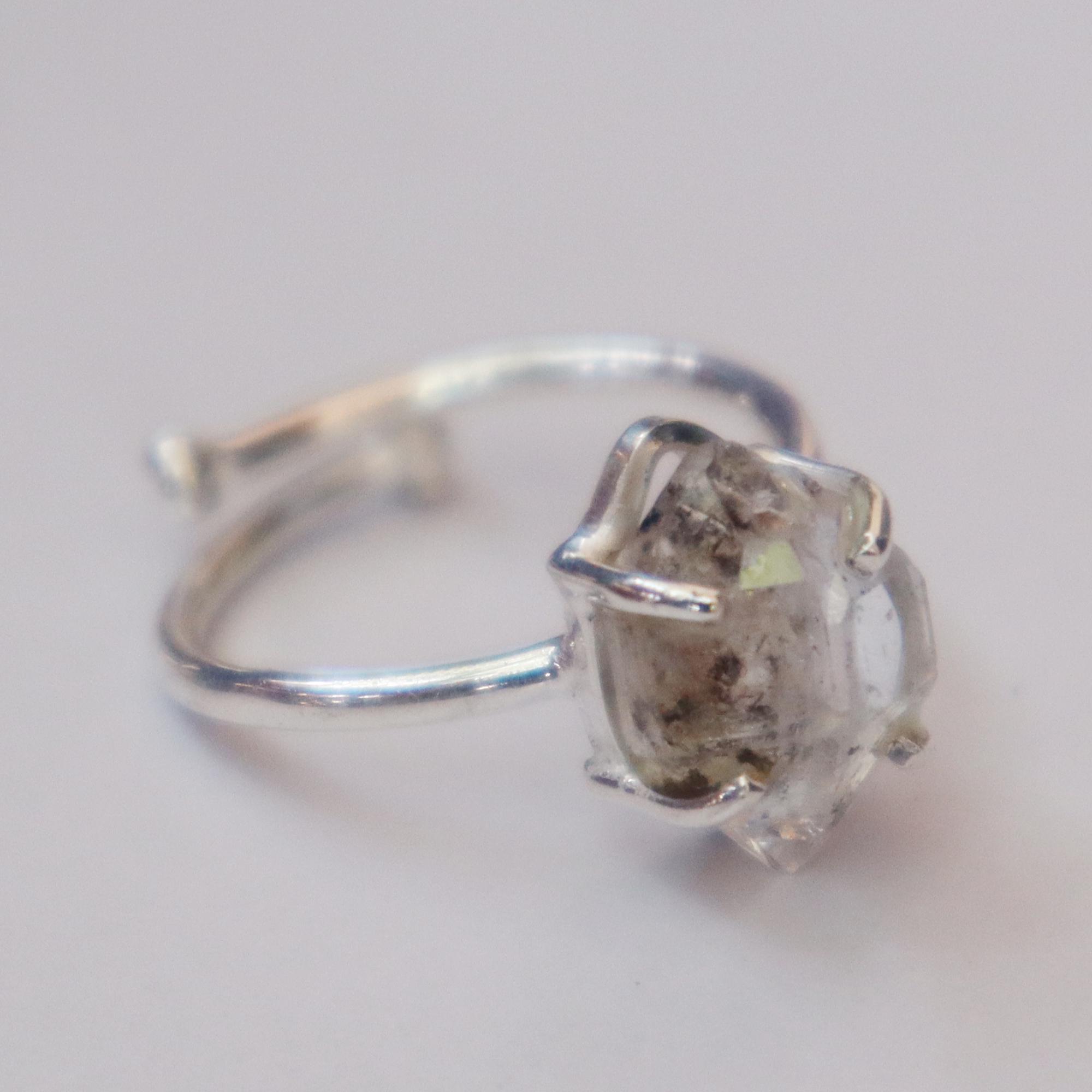 Natural Raw Herkimer Diamond Ring, 925 Sterling Silver, Handmade, Adjustable, Promise, Meditation Ring, Herkimer Diamond Ring, Gift For Her