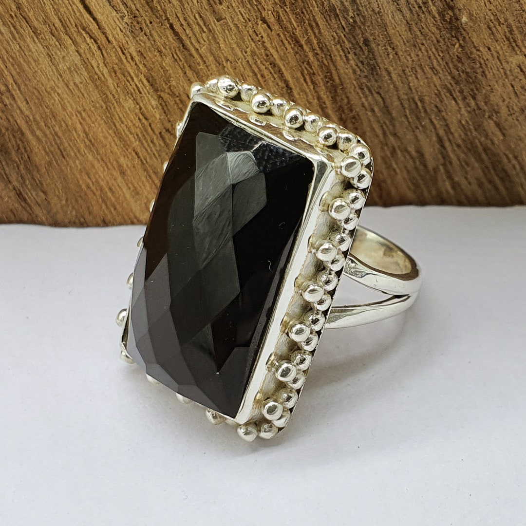 Runder Onyx Edelsteinring Schwarzer Onyx Edelstein 925 Sterlingsilber Geburtstag Ring Schmuck Geschenk Für Ihn/sie