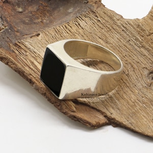 Platz Onyx Männer Ring, Silber Handgemachter Schmuck, 925 Sterling Silber Für Männer, Onyx, Schwarz Aqeeq Achat, Geschenk für Ihn Ring, Massiver Silber Ring