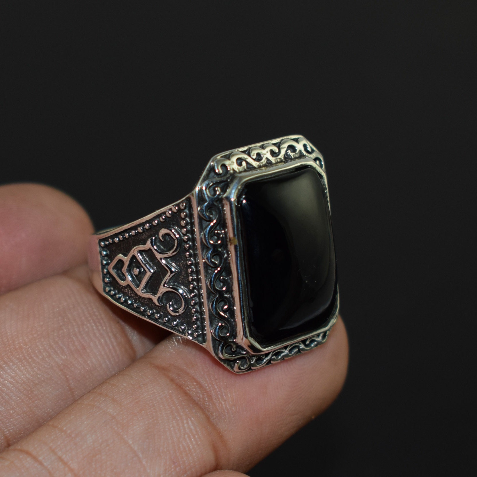 Solid 925 Sterling Silver Ring, Rings for Mens Black Onyx