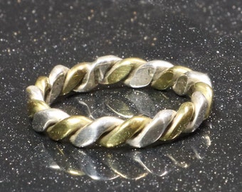 925 Silver Boho Ring * Multi color Ring * Mother's Gift * Braided Ring Sterling Stack Ring * Brass and Silver Twisted Ring * Stacking Rings