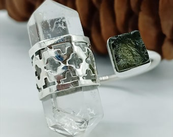 925 Sterling Silver | 100% NATURAL MOLDAVITE GEMSTONE | Gifts for Her | Crystal Quartz Ring | Adjustable Silver Ring | 5-6 mm Size Stone