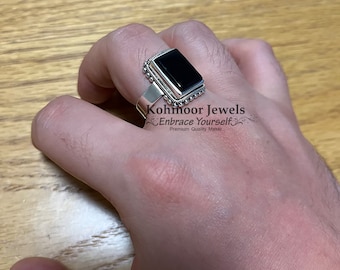 Anillo Lucifer Morningstar personalizado Plata de ley 925 Piedra  preciosa de ónix negro natural rectangular plana Anillo unisex hecho a  mano de