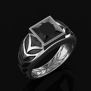 Mens Handmade Ring, Onyx Ring Mens, Men&#39;s Engraved Ring, Sterling Silver Ring for Men, Black Onyx Styled Ring, Cool Ring, Vintage Men&#39;s Ring
