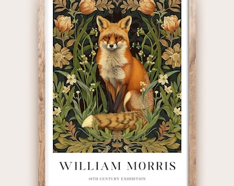 William Morris Fox Poster Vintage Woodland Animal Wall Art Rustic Nature Print Classic Forest Decor Timeless Wildlife Artwork for Home