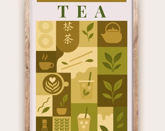 Impresión de cocina de té, póster de bebida vintage, arte culinario de pared, decoración de cocina, regalo para amantes del té, obra de arte para comedor, impresión clásica de bebida