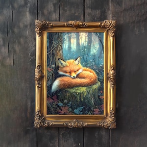 Fox Cottagecore Print Poster Vintage Woodland Animal Art Dark Academia Wall Decor Antique Nature Illustration Forest Aesthetic Fox Print