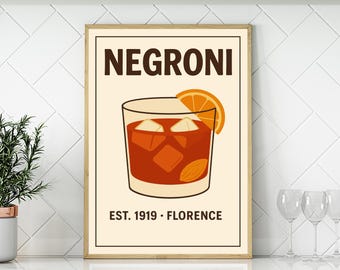 Plakat Negroni Koktajl Sztuka Ścienna Włoski Aperitivo Wydruk Domowy Bar Nowoczesny Negroni Sztuka Plakat Miksologia Prezent dla Miłośników Koktajli