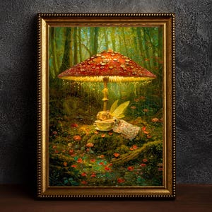 Fairy Sleeping Poster Enchanted Woodland Artwork Magical Nature Illustration Cottagecore Wall Art Whimsical Fantasy Print Vintage Fairycore