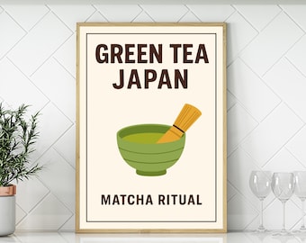 Matcha Poster Japanese Tea Wall Art Green Tea Print Kitchen Cafe Decor Minimalist Matcha Artwork Zen Tea Ceremony Gift for Tea Lovers