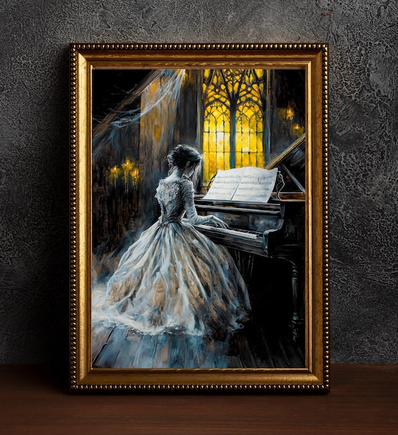 ピアノを弾くゴースト花嫁のポスター ゴシック 幽霊アートワーク