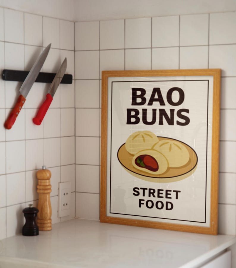 Bao Buns Poster Asian Food Wall Art Chinese Street Food Print Kitchen ...