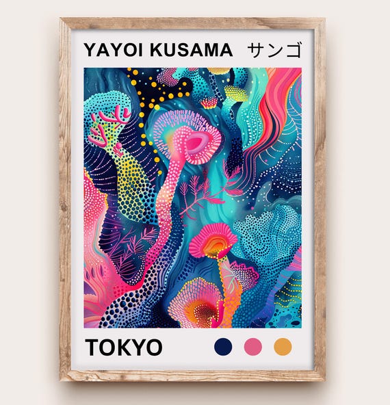 草間彌生 キノコポスター モダンポップアートプリント 日本の抽象的な