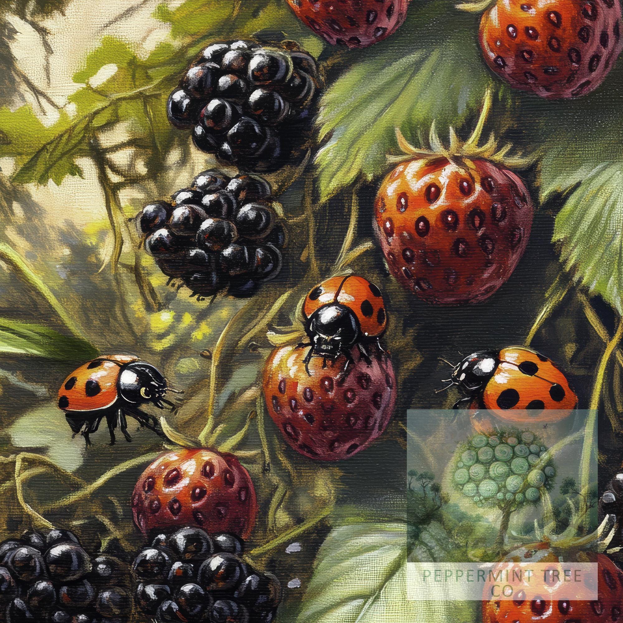 Ladybugs Cottagecore Print Poster Vintage Nature Art Dark Academia Wall ...