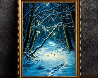 Winter Feen Poster Verzaubert Schnee Kunstwerk Zauberhafte Fee Illustration Cottagecore Wand Kunst Skurril Winter Szene Druck Vintage