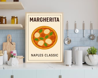 Margherita Pizza Poster Italian Food Wall Art Kitchen Dining Room Decor Modern Pizza Print Minimalist Artwork Gift for Pizza Lovers