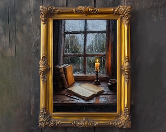 Rainy Window Cottagecore Art Print: Vintage Dark Academia Decor