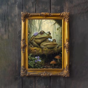 Mossy Toads Cottagecore Print Poster Vintage Woodland Animal Art Dark Academia Wall Decor Antique Illustration Enchanted Forest Cottagecore