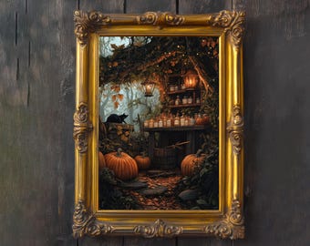 Pumpkin Patch Apothecary Cottagecore Print Poster Vintage Witchy Art Dark Academia Wall Decor Antique Illustration Rustic Autumn Pumpkin Art