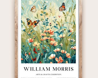 Póster de mariposa de William Morris, arte de pared vintage con insectos, impresión botánica clásica, decoración natural elegante, obra de arte de jardín atemporal para el hogar.