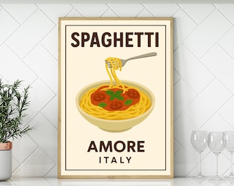 Spaghetti Poster Italian Food Wall Art Pasta Print Kitchen Dining Room Decor Modern Spaghetti Artwork Gift for Pasta Lovers and Foodies