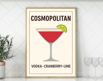 Cosmopolitan Poster Cocktail Wall Art Classic Cosmo Drink Print Home Bar Decor Modern Cosmopolitan Artwork Gift for Cocktail Lovers