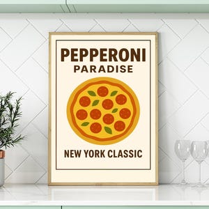 Pepperoni Pizza Poster Italian Food Wall Art Kitchen Dining Room Decor Modern Pizza Print Minimalist Artwork Gift for Pizza Lovers