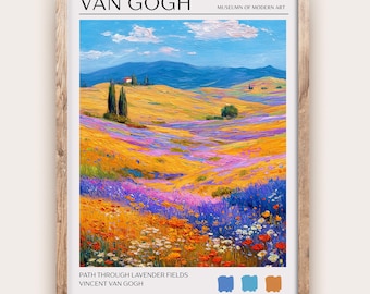 Vincent van Gogh Lavender Fields Poster Impressionist Landscape Print Provence Art Purple Flower Painting for Classic Home Decor