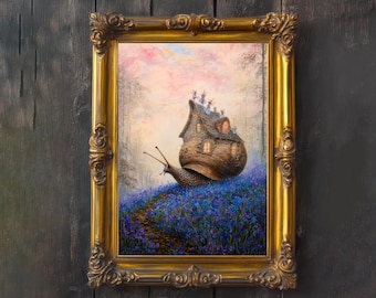 Snail Cottage Poster Whimsical Animal Artwork Cottagecore Wall Art Enchanted Nature Illustration Cozy Woodland Print Fairycore Decor