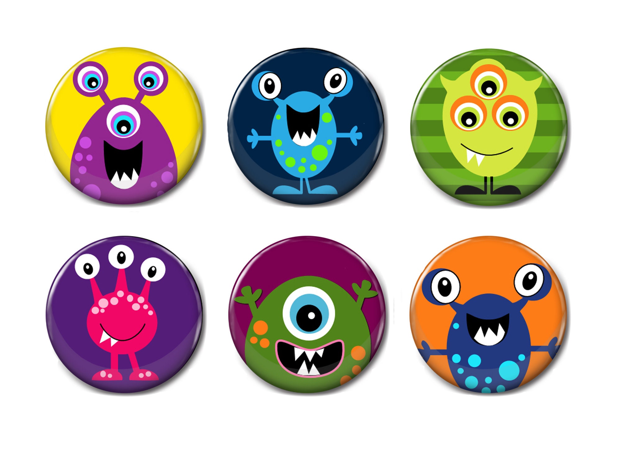 Monster Badges Set of 6 Button Badges Monster Gift Button Etsy UK