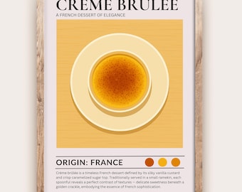 Creme Brulee Kitchen Print French Dessert Poster Vintage Food Art Kitchen Wall Art Paris Cafe Decor Culinary Dining Room Artwork