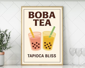 Boba Tea Print, Cute Minimalist Kitchen Cafe Wall Art