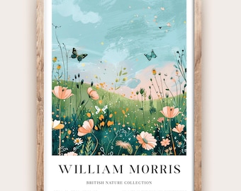 Póster de mariposa de William Morris, arte de pared vintage con insectos, impresión botánica clásica, decoración natural elegante, obra de arte de jardín atemporal para el hogar.